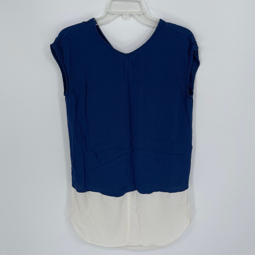 Madewell Women's Blue Colorblock Layered Hem Short Sleeve‎ Blouse Size Small